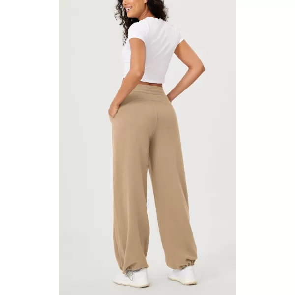 ODODOS Womens Fleece Lined Wide Leg Jogger Pants with Pockets MidRise Relaxed PullOn SweatpantsKhaki