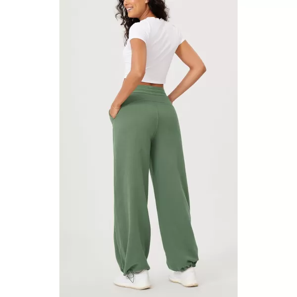 ODODOS Womens Fleece Lined Wide Leg Jogger Pants with Pockets MidRise Relaxed PullOn SweatpantsMedium Olive