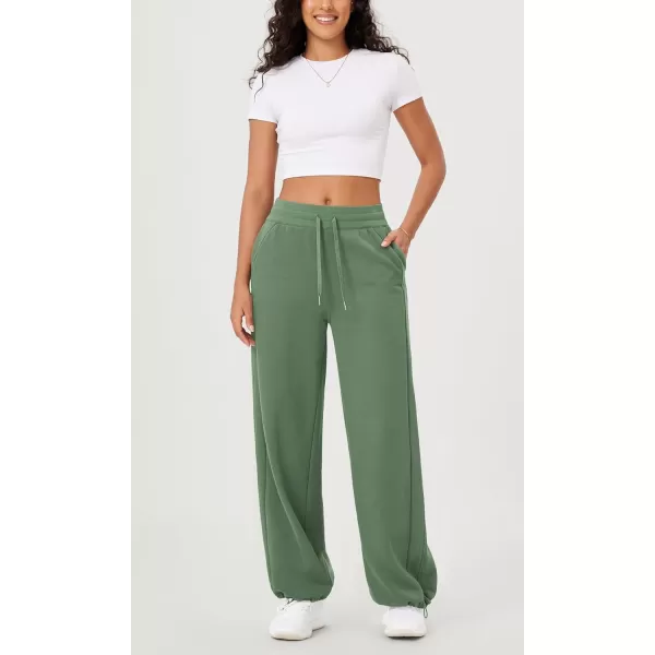 ODODOS Womens Fleece Lined Wide Leg Jogger Pants with Pockets MidRise Relaxed PullOn SweatpantsMedium Olive