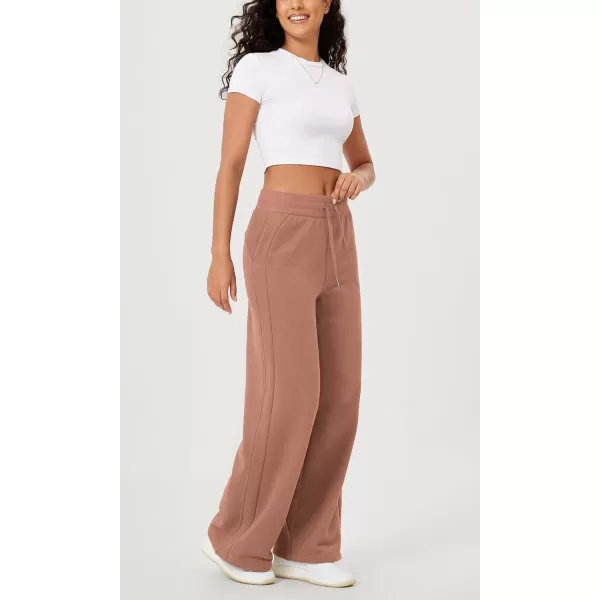 ODODOS Womens Fleece Lined Wide Leg Jogger Pants with Pockets MidRise Relaxed PullOn SweatpantsMuted Clay