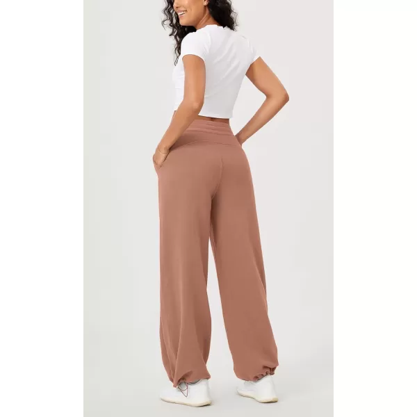 ODODOS Womens Fleece Lined Wide Leg Jogger Pants with Pockets MidRise Relaxed PullOn SweatpantsMuted Clay