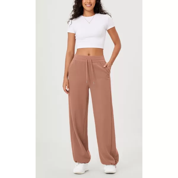 ODODOS Womens Fleece Lined Wide Leg Jogger Pants with Pockets MidRise Relaxed PullOn SweatpantsMuted Clay