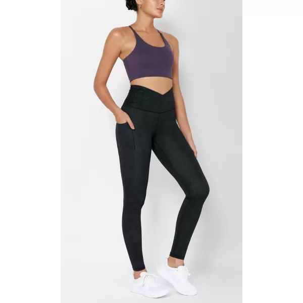 ODODOS Womens Gathered Cross Waist Yoga Leggings with Pockets 25quot  28quot Crossover Workout Yoga PantsNight Rain