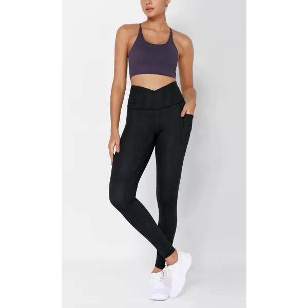 ODODOS Womens Gathered Cross Waist Yoga Leggings with Pockets 25quot  28quot Crossover Workout Yoga PantsNight Rain