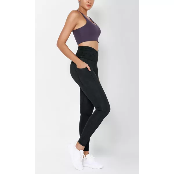 ODODOS Womens Gathered Cross Waist Yoga Leggings with Pockets 25quot  28quot Crossover Workout Yoga PantsNight Rain