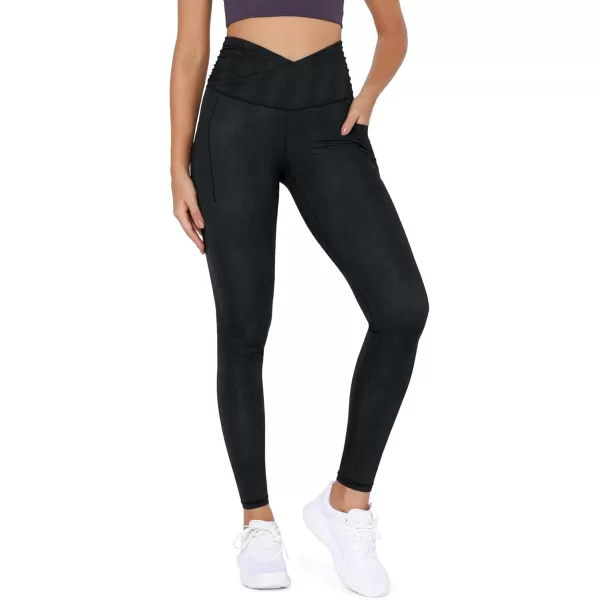 ODODOS Womens Gathered Cross Waist Yoga Leggings with Pockets 25quot  28quot Crossover Workout Yoga PantsNight Rain