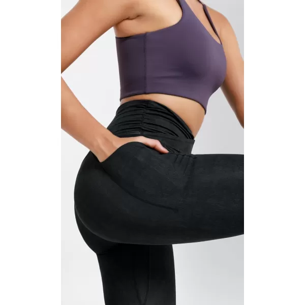 ODODOS Womens Gathered Cross Waist Yoga Leggings with Pockets 25quot  28quot Crossover Workout Yoga PantsNight Rain