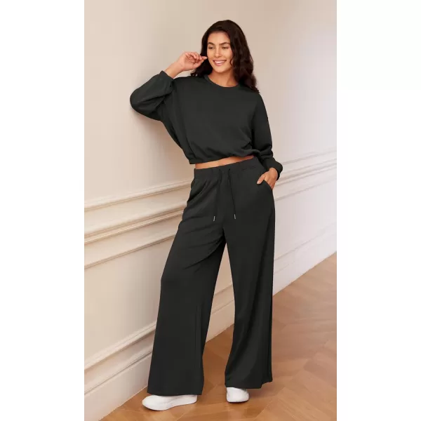 ODODOS Womens Modal Soft Extra Wide Leg Pants with Pockets Drawstring High Waist PullOn Casual PantsBlack