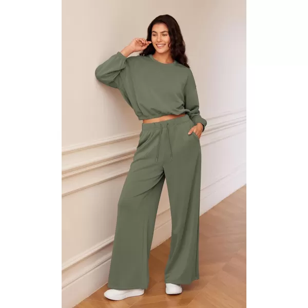 ODODOS Womens Modal Soft Extra Wide Leg Pants with Pockets Drawstring High Waist PullOn Casual PantsDark Sage