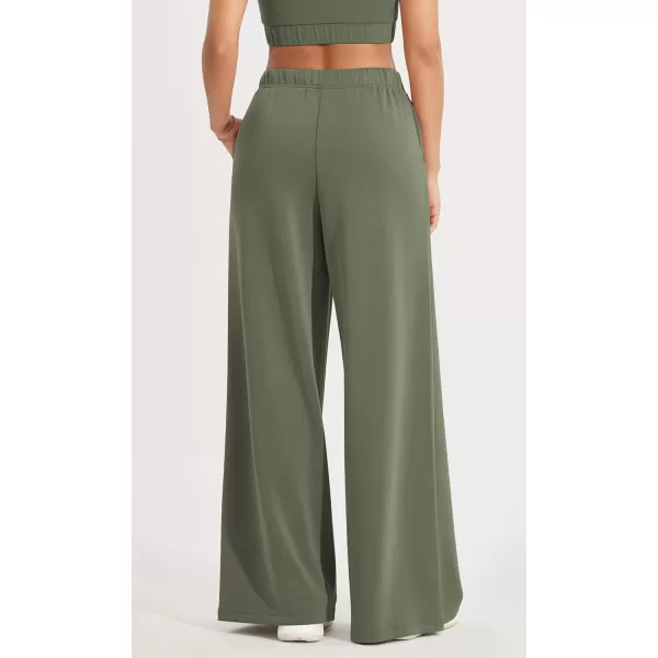 ODODOS Womens Modal Soft Extra Wide Leg Pants with Pockets Drawstring High Waist PullOn Casual PantsDark Sage