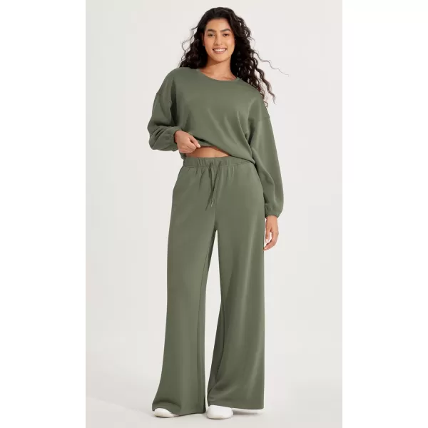 ODODOS Womens Modal Soft Extra Wide Leg Pants with Pockets Drawstring High Waist PullOn Casual PantsDark Sage