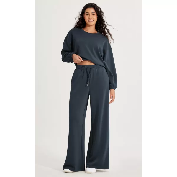 ODODOS Womens Modal Soft Extra Wide Leg Pants with Pockets Drawstring High Waist PullOn Casual PantsNavy