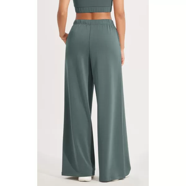 ODODOS Womens Modal Soft Extra Wide Leg Pants with Pockets Drawstring High Waist PullOn Casual PantsSlate Green