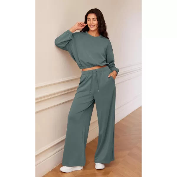 ODODOS Womens Modal Soft Extra Wide Leg Pants with Pockets Drawstring High Waist PullOn Casual PantsSlate Green