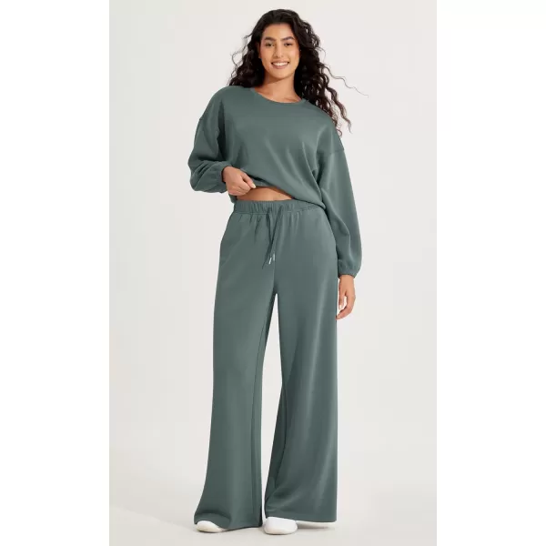 ODODOS Womens Modal Soft Extra Wide Leg Pants with Pockets Drawstring High Waist PullOn Casual PantsSlate Green