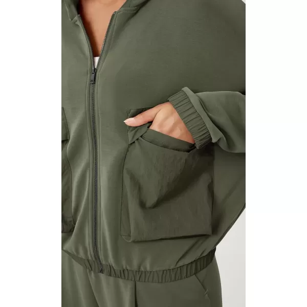 ODODOS Womens Modal Soft FullZip Hoodies with Pockets Casual Fall Outfit Hooded JacketDark Sage