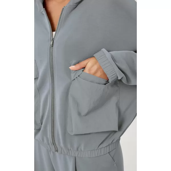 ODODOS Womens Modal Soft FullZip Hoodies with Pockets Casual Fall Outfit Hooded JacketGrey Blue