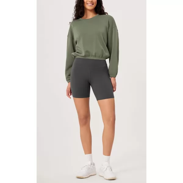 ODODOS Womens Modal Soft Gathered Cropped Sweatshirts Long Sleeve Elastic Hem Crew Neck Pullover TopsDark Sage