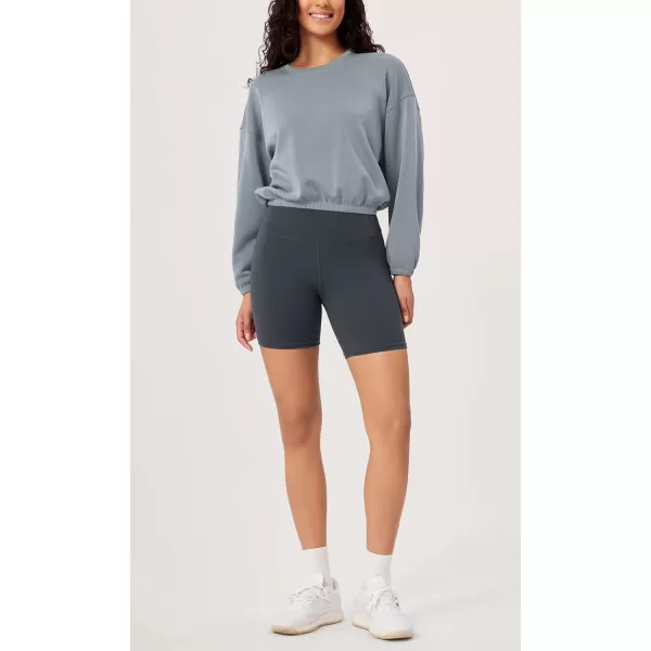 ODODOS Womens Modal Soft Gathered Cropped Sweatshirts Long Sleeve Elastic Hem Crew Neck Pullover TopsGrey Blue