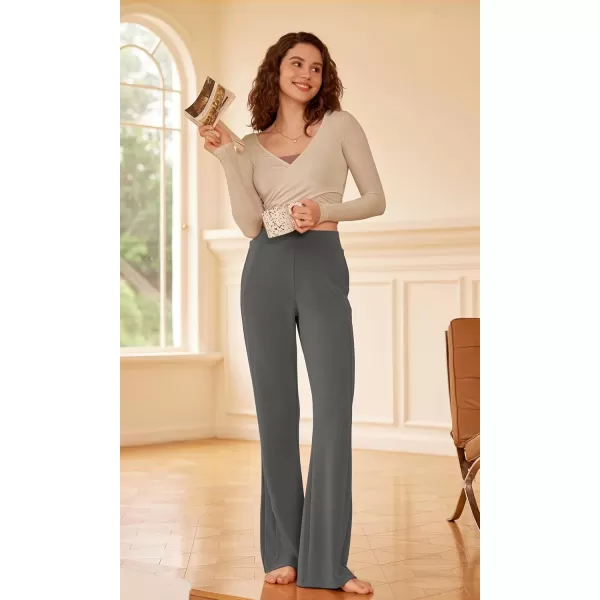 ODODOS Womens Modal Soft Mini Flared Pants with Pockets High Waist PullOn Casual Lounge Pants2931quot InseamCharcoal