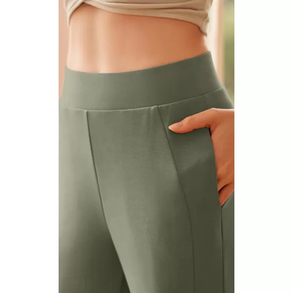 ODODOS Womens Modal Soft Mini Flared Pants with Pockets High Waist PullOn Casual Lounge Pants2931quot InseamDark Sage