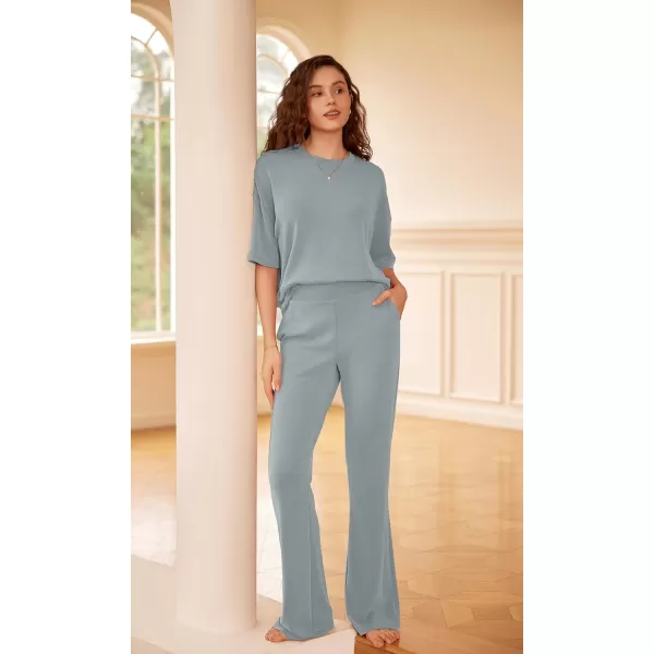 ODODOS Womens Modal Soft Mini Flared Pants with Pockets High Waist PullOn Casual Lounge Pants2931quot InseamGrey Blue