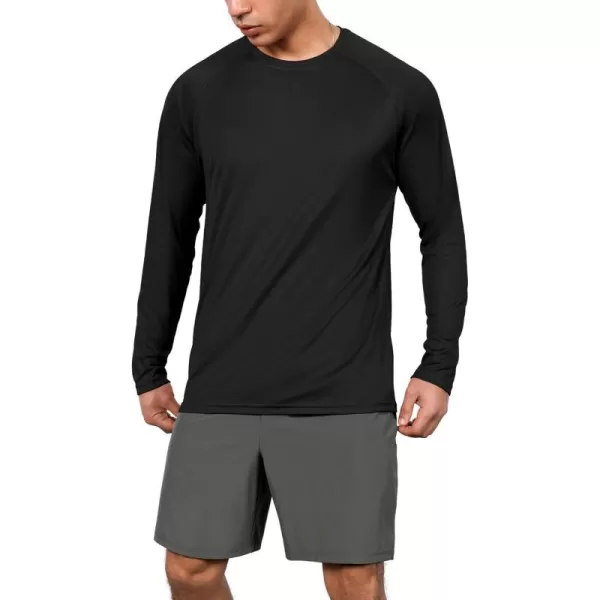 ODODOS Mens Quick Dry Long Sleeve Shirts UPF 50 Sun Protection SPF Athletic Tops Workout Fishing TShirtsBlack