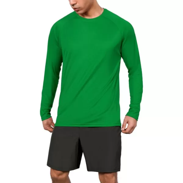 ODODOS Mens Quick Dry Long Sleeve Shirts UPF 50 Sun Protection SPF Athletic Tops Workout Fishing TShirtsGreen