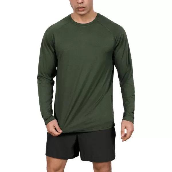 ODODOS Mens Quick Dry Long Sleeve Shirts UPF 50 Sun Protection SPF Athletic Tops Workout Fishing TShirtsOlive Green Heather