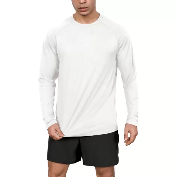 ODODOS Mens Quick Dry Long Sleeve Shirts UPF 50 Sun Protection SPF Athletic Tops Workout Fishing TShirtsWhite Heather