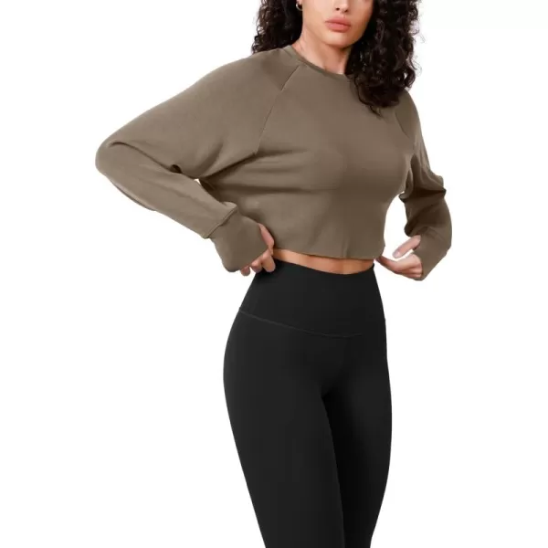 imageODODOS Modal Soft Long Sleeve Cropped Sweatshirts with Thumb Hole for Women Crew Neck Pullover Crop TopEspresso