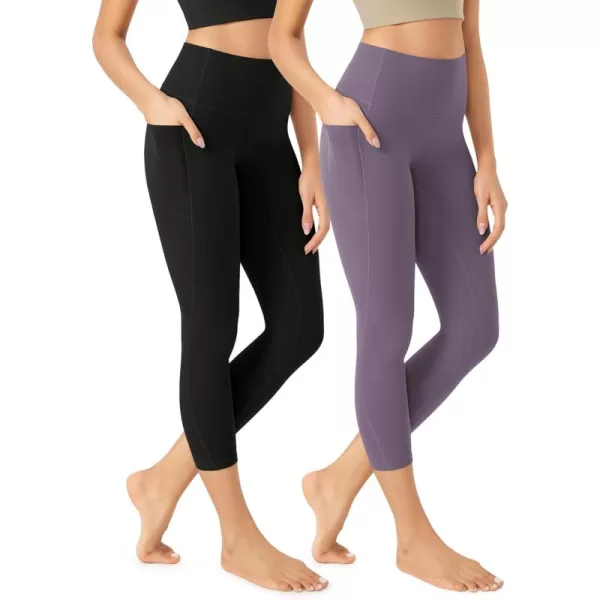 imageODODOS ODCLOUD 2Pack Buttery Soft Lounge Yoga Leggings with Pockets for Women 23quot  25quot  28quot High Waist Yoga PantsBlackash Violet