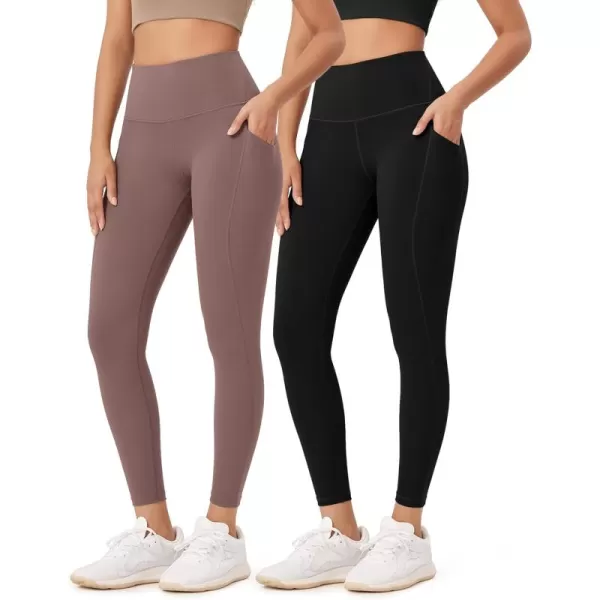 ODODOS ODLEX 2Pack 78 High Waist Workout Leggings with Pockets for Women 25quot 28quot Tummy Control Athletic Yoga PantsBlackpurple Taupe