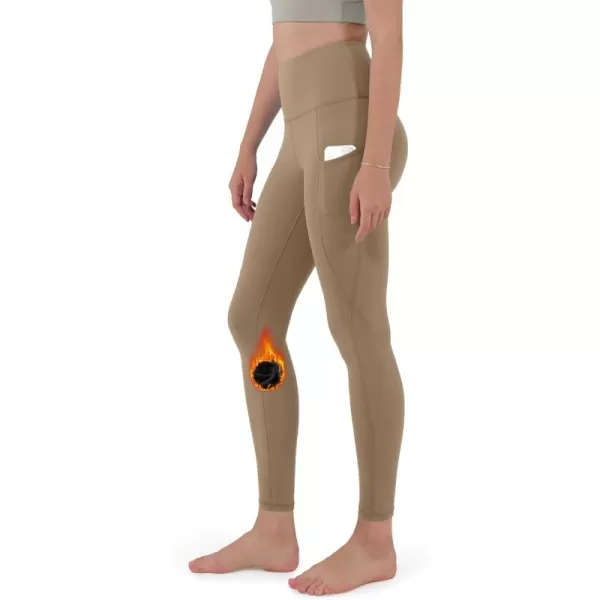ODODOS ODTHERMAL Womens Fleece Lined Yoga Pants with Pockets  25quot  28quot High Waisted Warm Workout LeggingsLight Brown