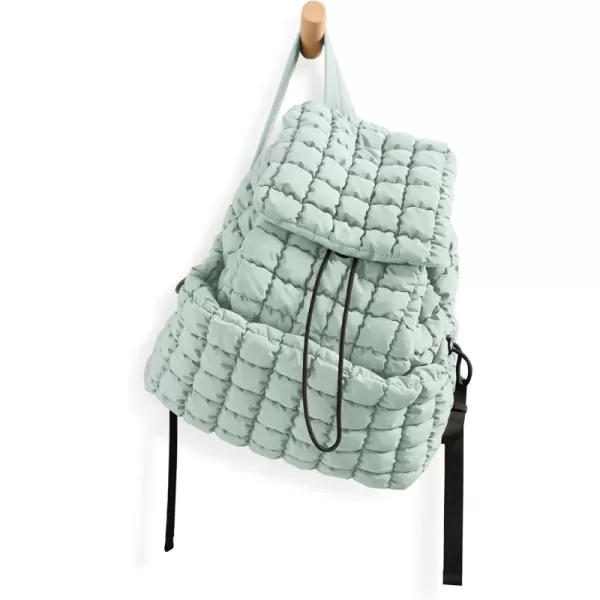 ODODOS Quilted Backpack for Women Lightweight Puffer Hiker Pack Drawstring Padding Travel Gym Bag CharcoalLight Green