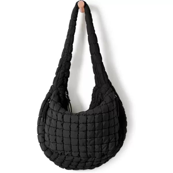 ODODOS Quilted Carryall Tote Bag for Women Crossbody Large Hobo Lightweight Padding Shoulder BagBlack