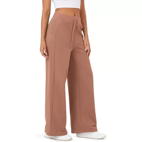 ODODOS Womens Fleece Lined Wide Leg Jogger Pants with Pockets MidRise Relaxed PullOn SweatpantsMuted Clay