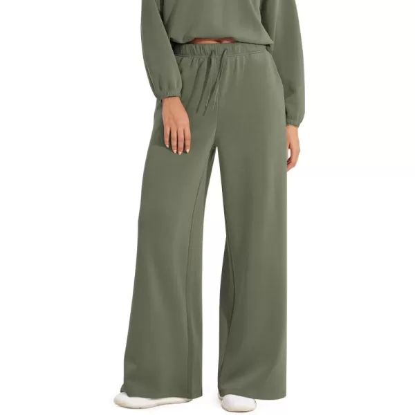 ODODOS Womens Modal Soft Extra Wide Leg Pants with Pockets Drawstring High Waist PullOn Casual PantsDark Sage