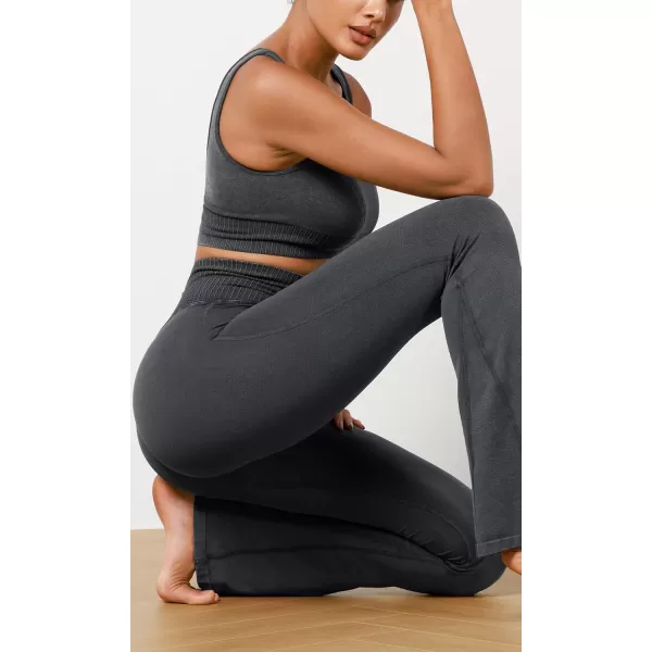 imageODODOS Seamless Flare Leggings for Women Ribbed High Waist Gym Workout Casual Bootcut Yoga PantsBlack