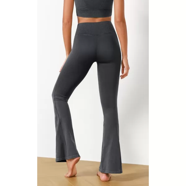 imageODODOS Seamless Flare Leggings for Women Ribbed High Waist Gym Workout Casual Bootcut Yoga PantsBlack