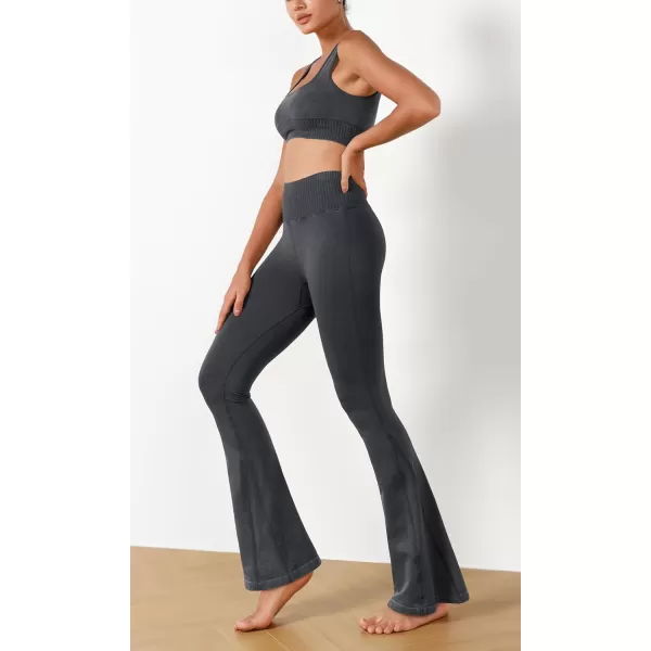 imageODODOS Seamless Flare Leggings for Women Ribbed High Waist Gym Workout Casual Bootcut Yoga PantsBlack