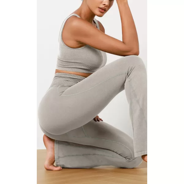 imageODODOS Seamless Flare Leggings for Women Ribbed High Waist Gym Workout Casual Bootcut Yoga PantsGrey