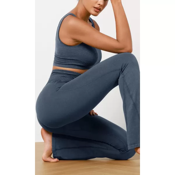 imageODODOS Seamless Flare Leggings for Women Ribbed High Waist Gym Workout Casual Bootcut Yoga PantsNavy