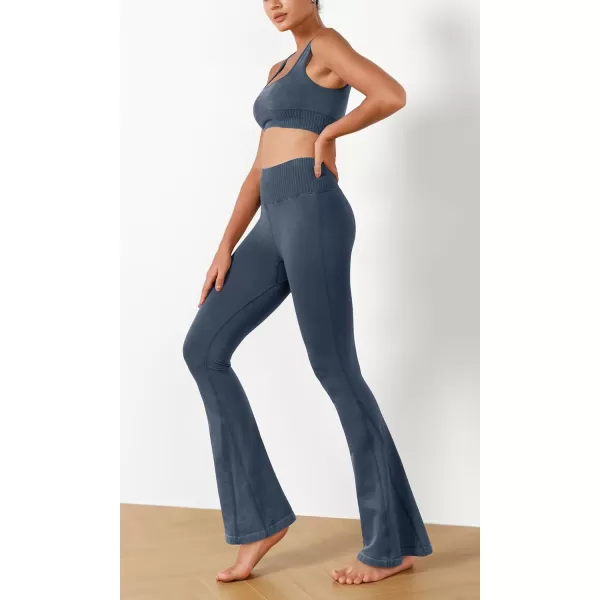 imageODODOS Seamless Flare Leggings for Women Ribbed High Waist Gym Workout Casual Bootcut Yoga PantsNavy