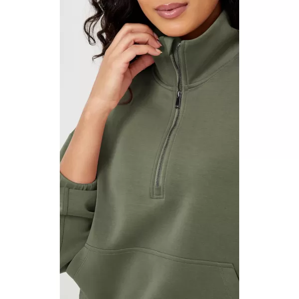 imageODODOS Womens Modal Soft Cinchable Sweatshirts Half Zipper Funnel Neck Oversize Pullover with PocketsDark Sage