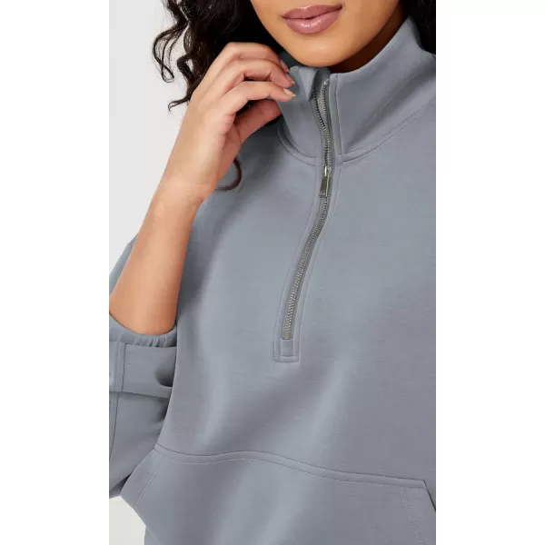 imageODODOS Womens Modal Soft Cinchable Sweatshirts Half Zipper Funnel Neck Oversize Pullover with PocketsGrey Blue