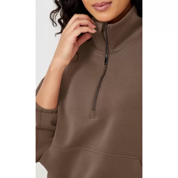 imageODODOS Womens Modal Soft Cinchable Sweatshirts Half Zipper Funnel Neck Oversize Pullover with PocketsNutria