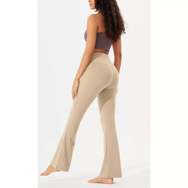 imageODODOS Womens Bootcut Yoga Pants Tummy Control Non See Through Bootleg Gym Workout PantsBeige