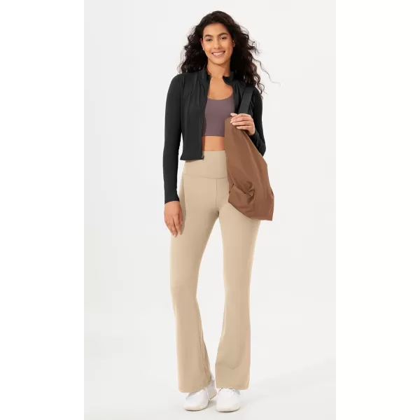imageODODOS Womens Bootcut Yoga Pants Tummy Control Non See Through Bootleg Gym Workout PantsBeige