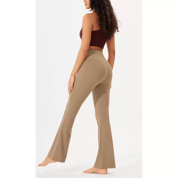 imageODODOS Womens Bootcut Yoga Pants Tummy Control Non See Through Bootleg Gym Workout PantsLight Brown